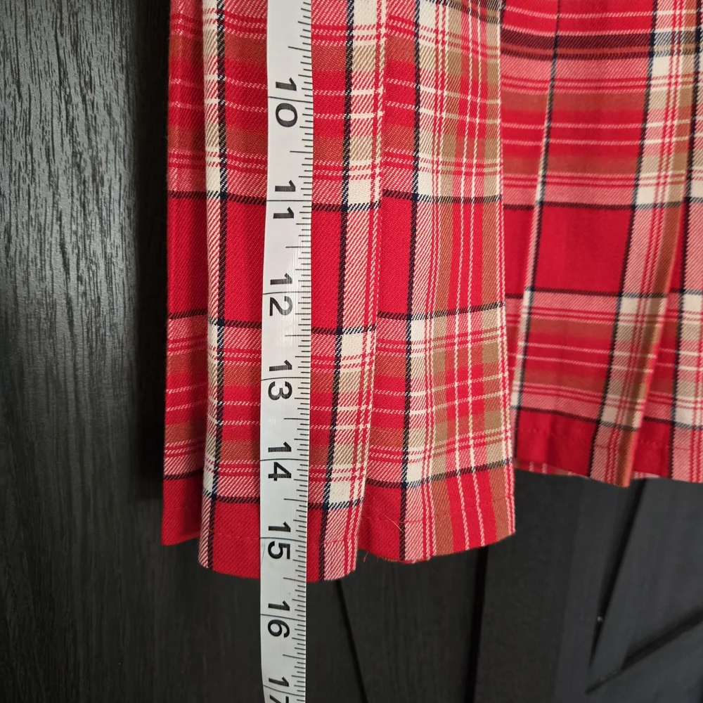 Red Plaid Pleated Skirt Academia Preppy Med
